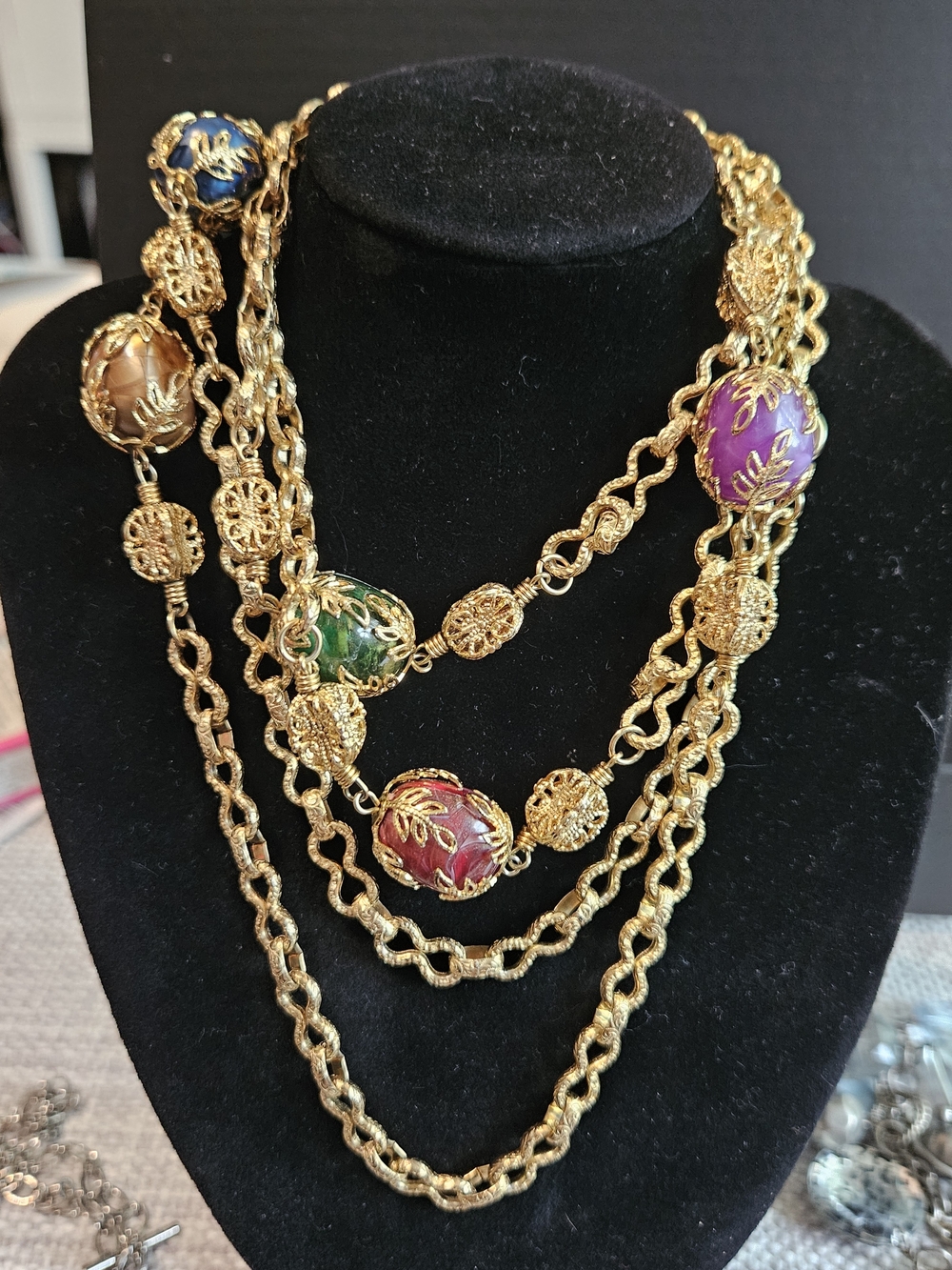 Vintage Gold Multi-Color Beaded Statement Necklace - Women Jewelry